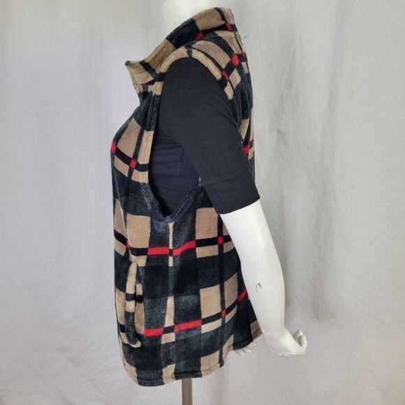 Effeci Woman Plaid‎ Zip Front Double Pocket Vest - Picture 4 of 6